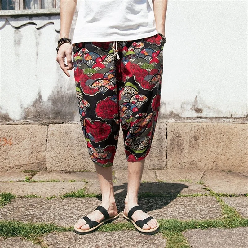 Japanese Style Wide Leg Harem Pants Asian Clothes Japan Kimono Vintage Male Hip Hop Plus Size Streetwear Bohemian Print Trousers |