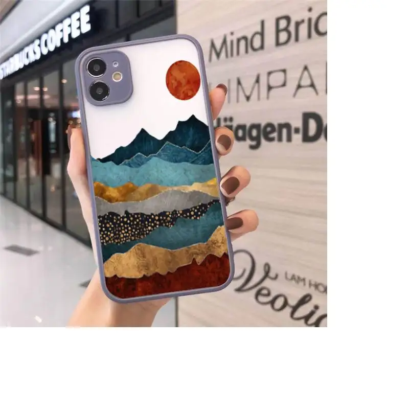 

Mountain Marble Moon Phone Case matte transparent For gray iPhone 7 8 x xs xr 11 12 pro plus max mini Clear Funda