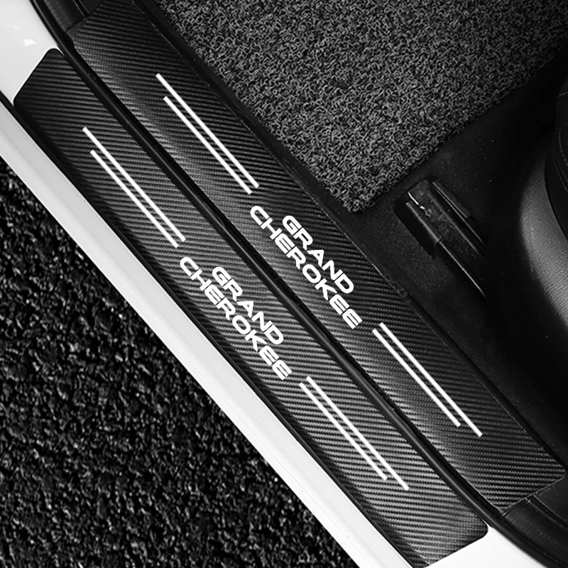 

4PCS For Jeep Grand Cherokee WL 2021 2020 2019 2018 2017 2016 2015 2014 2013 2012 Car Door Sill Scuff Plate Carbon Fiber Sticker