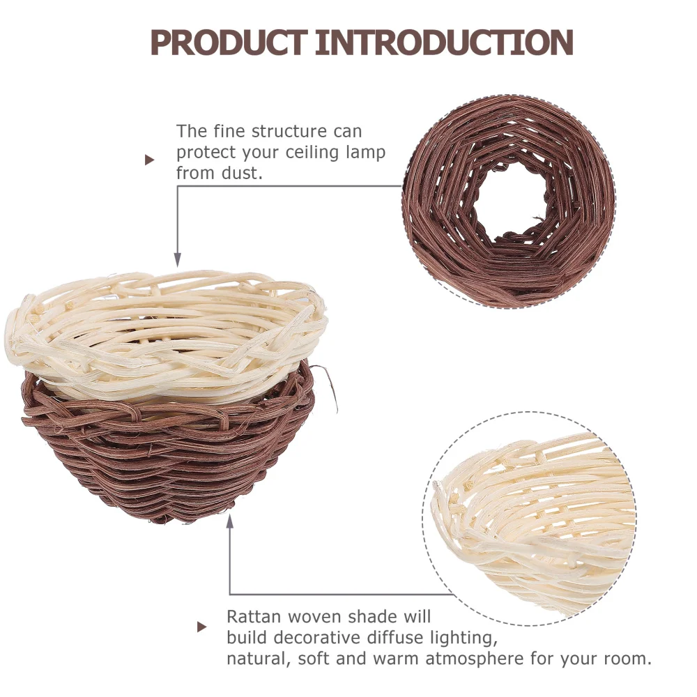 

2Pcs Rattan Woven Lampshade Creative Natural Light Cover Home Light Accessory
