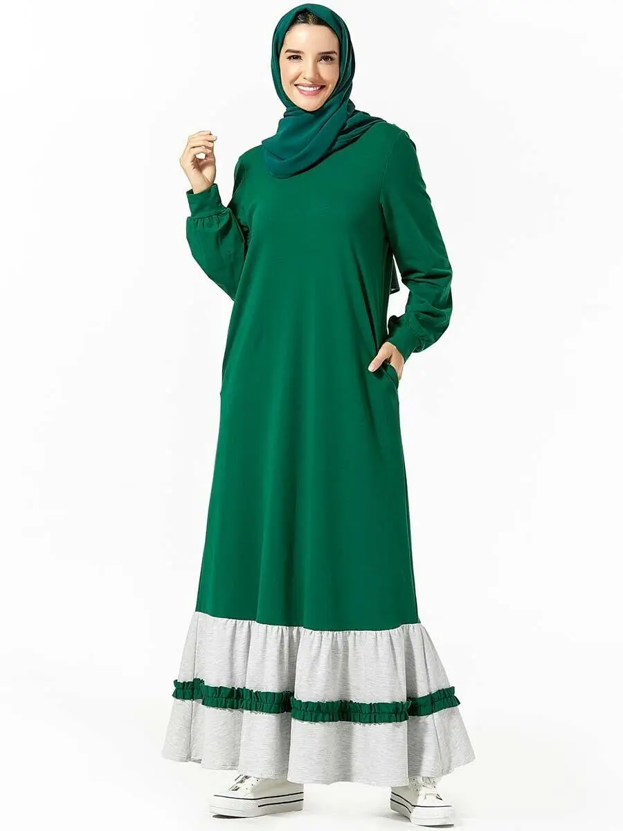 Мусульманская женская абайя мусульманское Спортивное платье с длинным рукавом