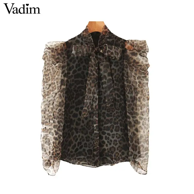 Вадим для женщин органза Леопардовый принт блузка с длинным рукавом Животный