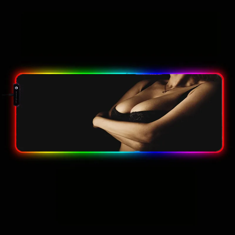 

Mairuige Sexy Girl Breast RGB Soft Large Gaming Mouse Pad Led Extended Mousepad Non-Slip Rubber Base Computer Keyboard Pad Mat
