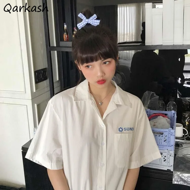 

White Shirts Women Tops Teens Embroidery Solid JK College Femininas Japanese Summer Kawaii Casual Schoolgirls Trendy Breathable