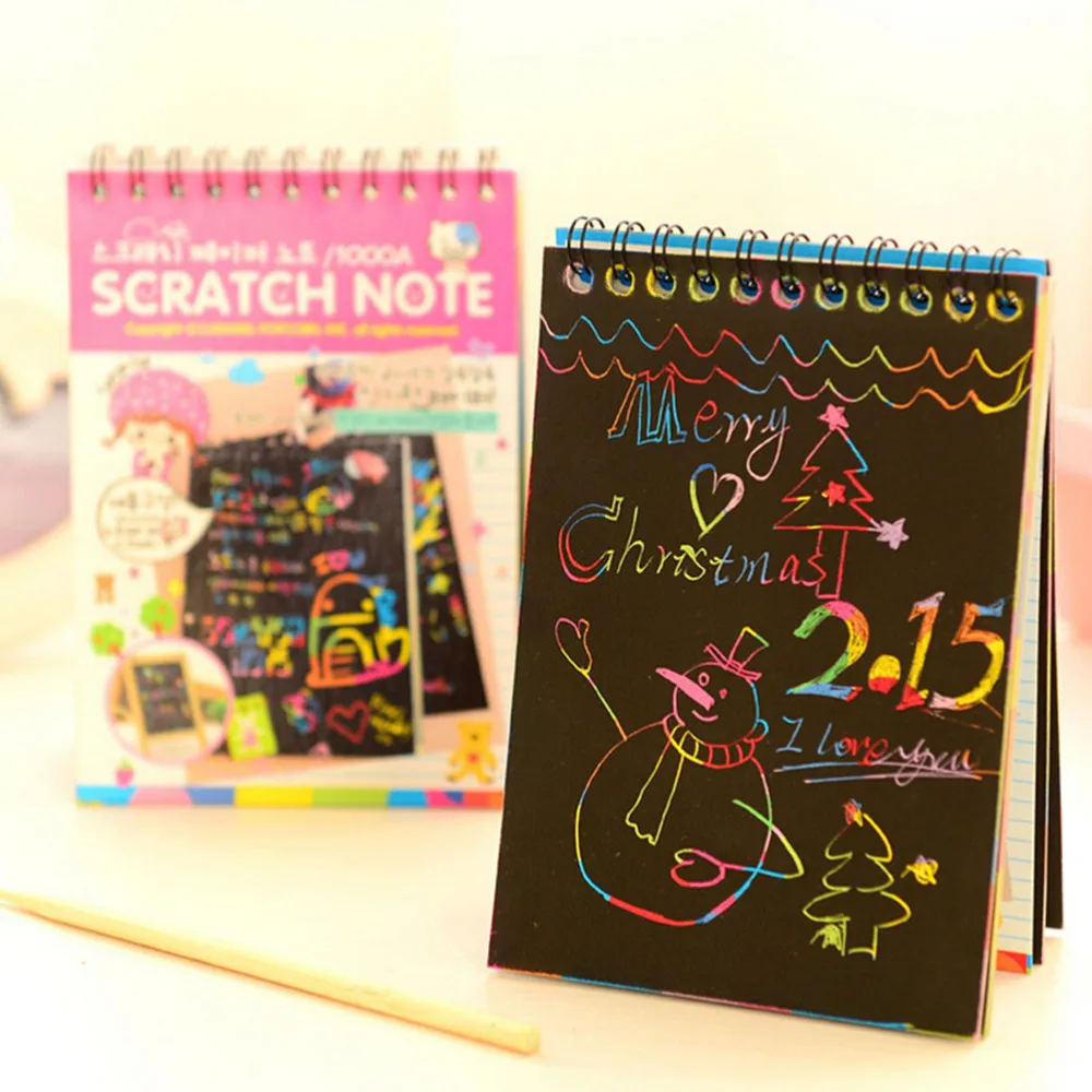 

New 1pc Scratch note Black cardboard Creative DIY draw sketch notes for kids toy Drawing Graffiti TOYS Gift