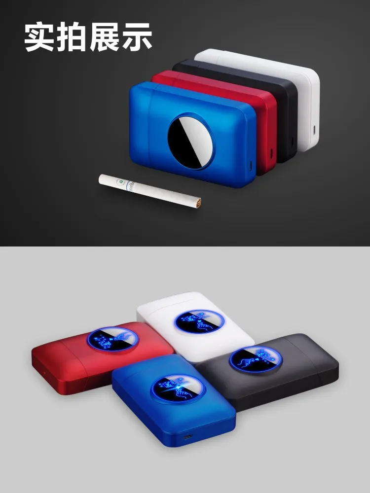 Чехол для сигарет с металлической емкостью, электронная USB Зажигалка, 19 шт., держатель для сигарет, электрическая плазменная дуговая зажигалка, мужские подарки