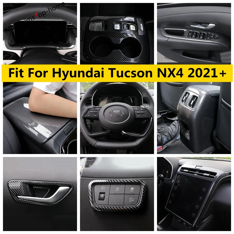Manija de Panel de engranaje para Hyundai Tucson NX4 2021 2022, soporte para taza de agua, Kit de cubierta de ventilación de aire de CA, embellecedor, accesorios de fibra de carbono ABS