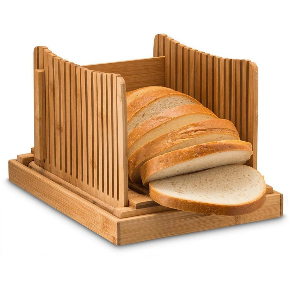 

Natural Bamboo Bread Slicer Foldable Board Sandwich Cakes Pastry Crumb Compact Bamboo Bread Cutter With Crumb Tray