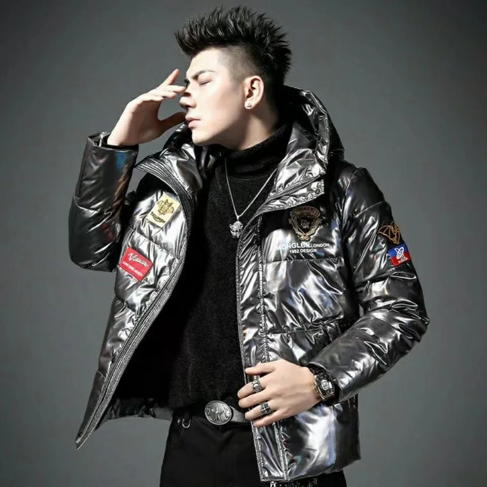 Men'S Down Jacket 2021 New Winter Hooded Down Jacket Colorful Bright Surface Warm Top Korean Version Of White Duck Down Jacket