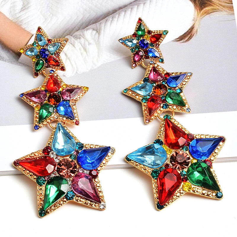 Новое поступление эффектные Красочные Стразы в форме звезды длинные висячие