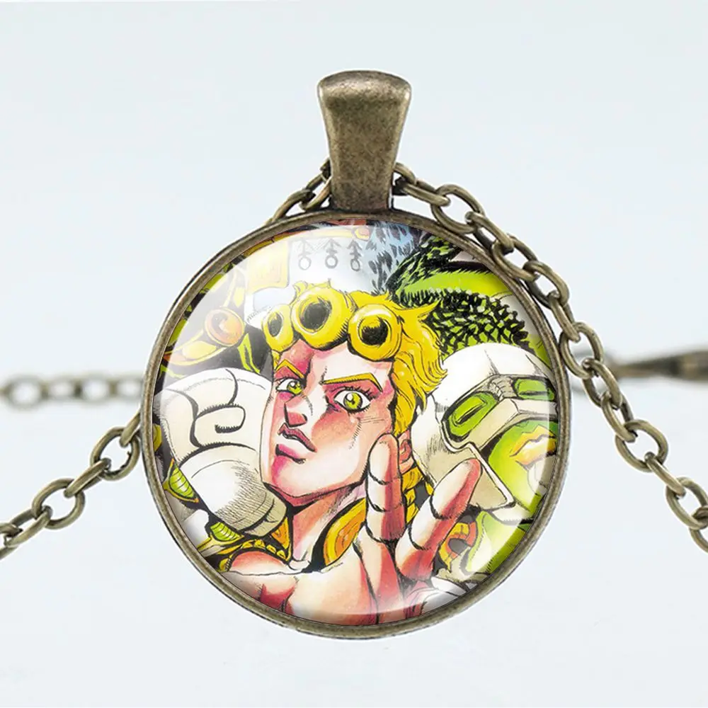 

JoJos Bizarre Adventure Necklace Cosplay Anime Jewelry Transparent Glass Round Pendant Punk Link Chain Necklace goth