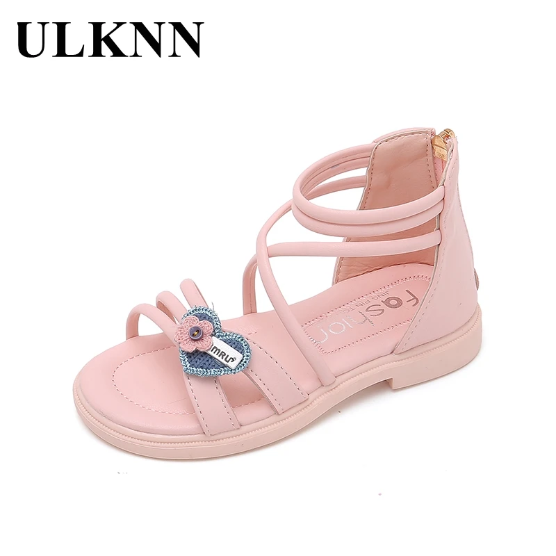 

ULKNN Children's Summer Flats 2021 Sandals For Girls Pink Footwears Solid Shoes Fashion Spring Soft Kids Casual Non-slip Shoes