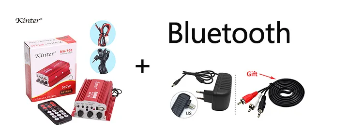 BT with adapter Kinter MA-700 мини аудио усилитель 2 канала USB AUX FM радио 12 В 3 А адаптер питания алюминиевый корпус красный в автомобиль домашний мотоцикл - Цвет: BT with adapter