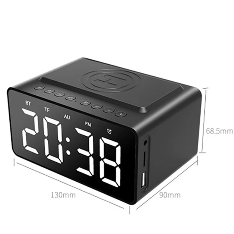 Multi-function portable clock Bluetooth speaker stereo support wireless charging TF memory card AUX mirror alarm | Электроника