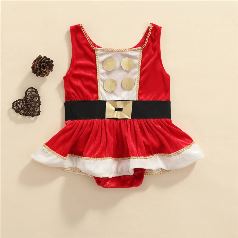 

Рождественский короткий комбинезон для мальчиков и девочек 0-2 лет, повседневный милый Дышащий комбинезон без рукавов с круглым вырезом и об...