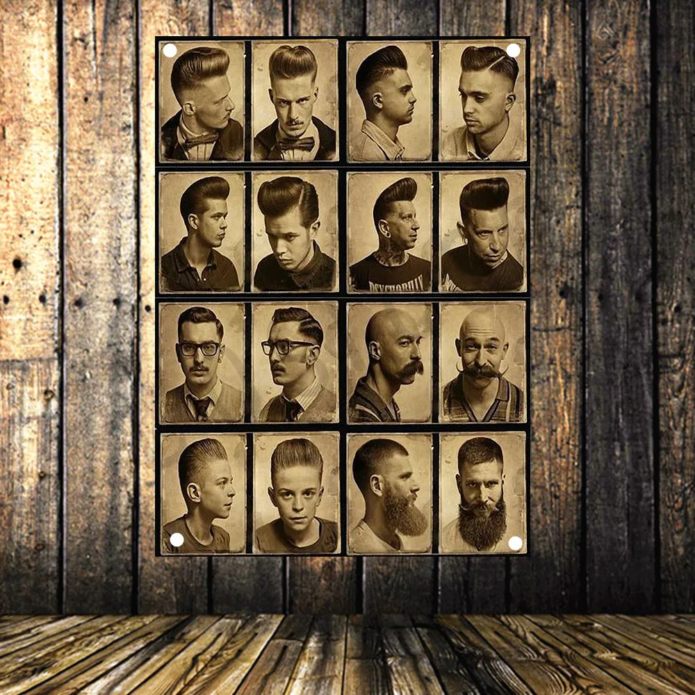 Винтажные Украшения для парикмахерской флаг Татуировка постер стрижки волос