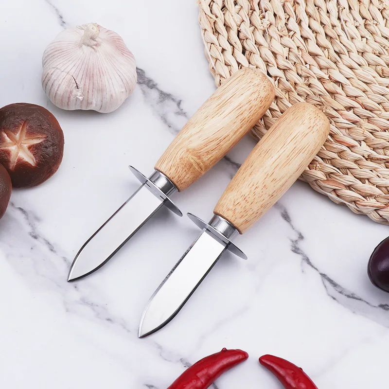 

Multi-purpose oyster knife with wooden handle, stainless steel oyster knife, pry shell, scallop, oyster knife, kitchen utensils,