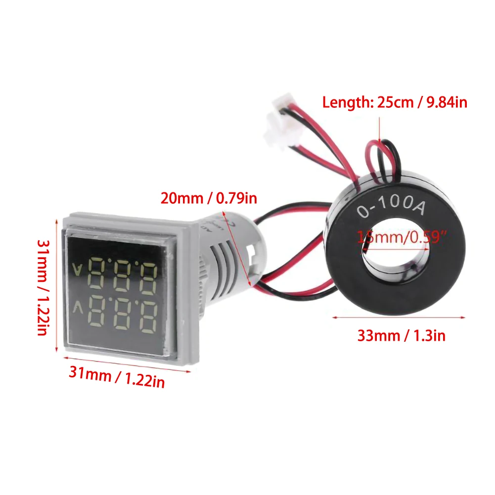 Светодиодный вольтметр ShuntAC 60-500 в 0-а цифровой амперметр двойной светодиодный