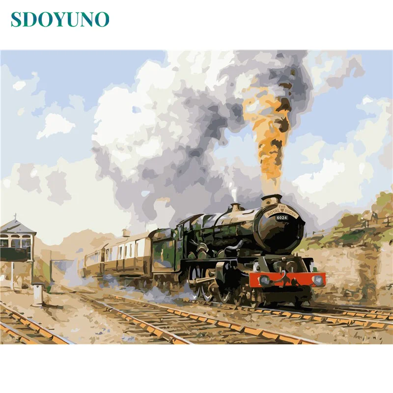 

SDOYUNO Painting by numbers On Canvas diy Train Frameless 60X75cm Room Decoration pictures by numbers Digital Painting