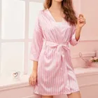 Атласная шёлковый банный халат Женская шелковая пижама с принтом в полоску, одежда для сна, пикантные халаты, ночная рубашка
