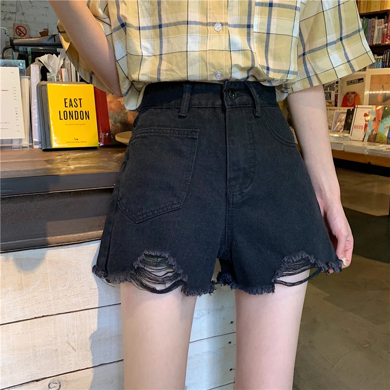 

2987 new Korean style high waist slim female design black shorts women