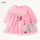 Детское Сетчатое платье Little maven, розовое осеннее платье принцессы с длинными рукавами, с изображением птицы и замка, для девочек