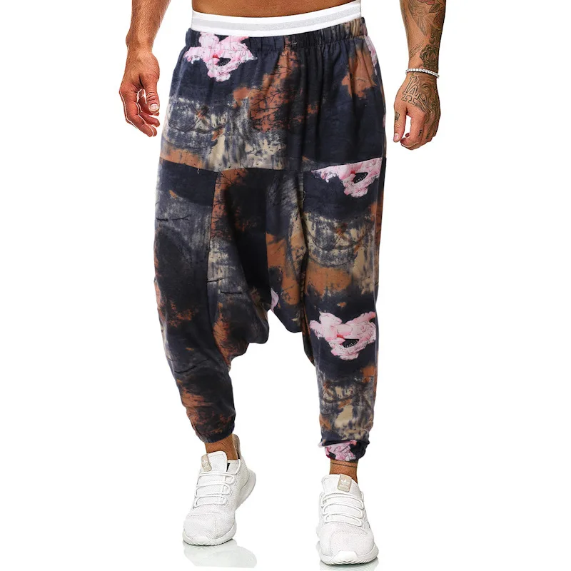 

2020 New Cotton Linen Casual Pants Men's Printed Long Pants Fashion Trend Large Size Loose Hip-hop Pants Lightweight Harem Pants