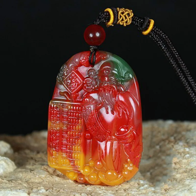 Китайский натуральный цвет нефритовый Бог богатства кулон ожерелье ручной