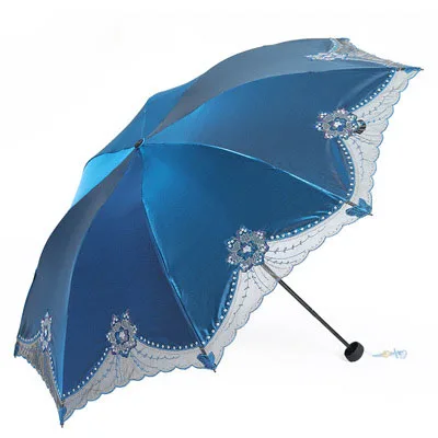 blue Creative all steel 8 bone umbrella stand sun umbrella sunscreen anti-UV lace embroidered umbrella female tri-fold umbrella - Цвет: blue