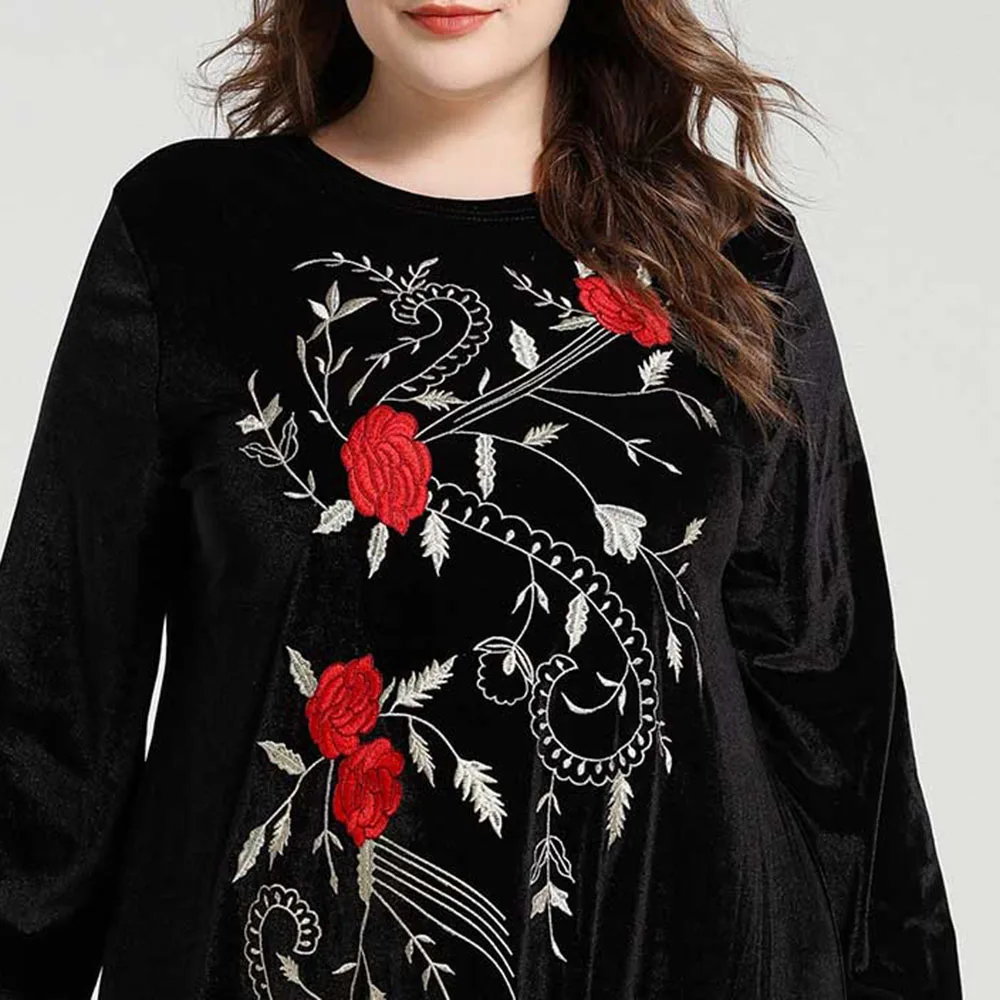 Зимнее бархатное платье для женщин мусульманские платья с вышивкой цветочные