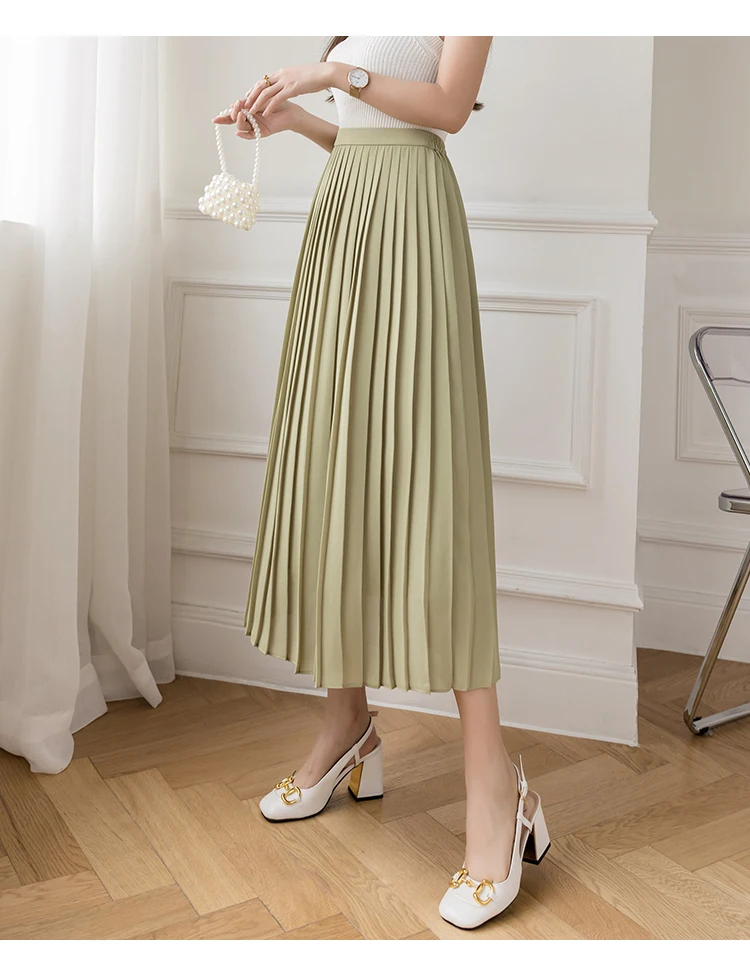 

2021 New Summer Skirt Mesh Tulle Skirts Womens Loose Slim Solid Color Chic Tutu Pleated Chiffon Skirts Elastic Waist Female Jupe