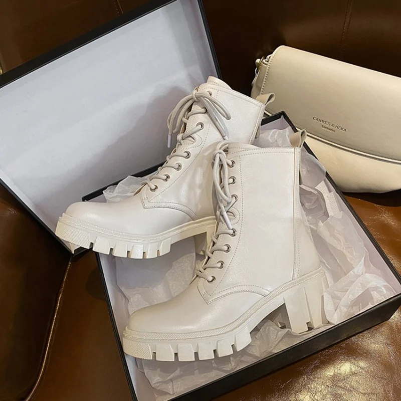 TAOFFEN Woman Short Boots Genuine Leather Thick Bottom Platform Ankle Cool Winter Shoes Footwear Size 34-39 | Обувь