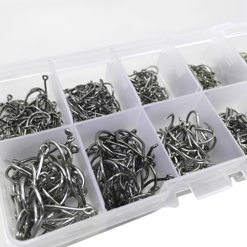 

500Pcs/Set Mixed Size #3~12 High Carbon Steel Carp Fishing Hooks Pack With Hole With Retail Box Jigging Bait
