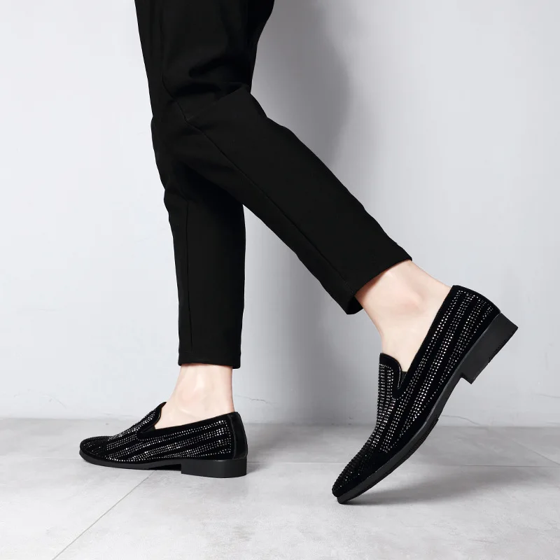 ZERO MORE мужские дизайнерские замшевые лоферы со стразами роскошные слипоны модная