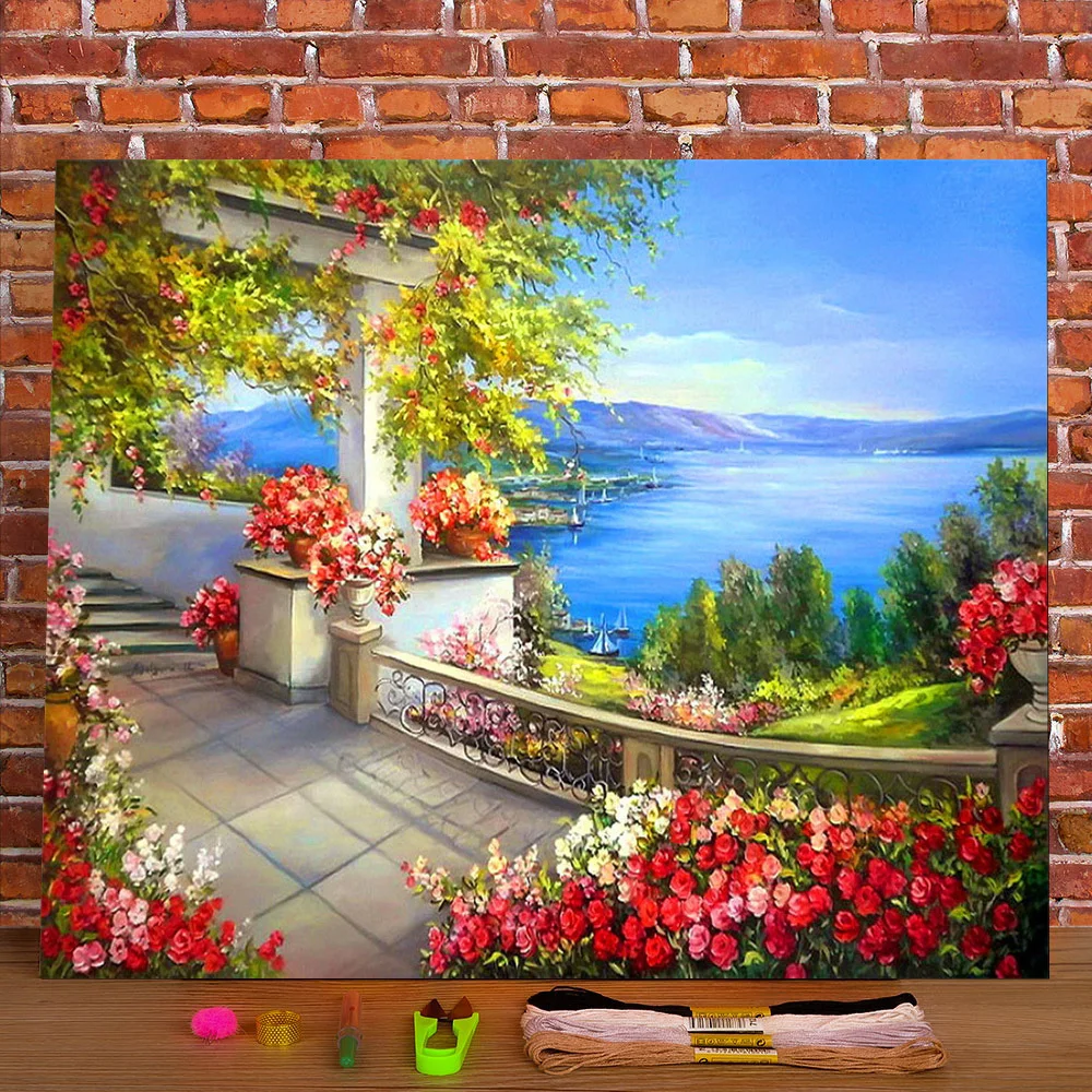 

Landscape Town Seaside Pre-Printed 11CT Cross Stitch DIY Embroidery Kit DMC Threads Handiwork Handicraft Sewing Adults
