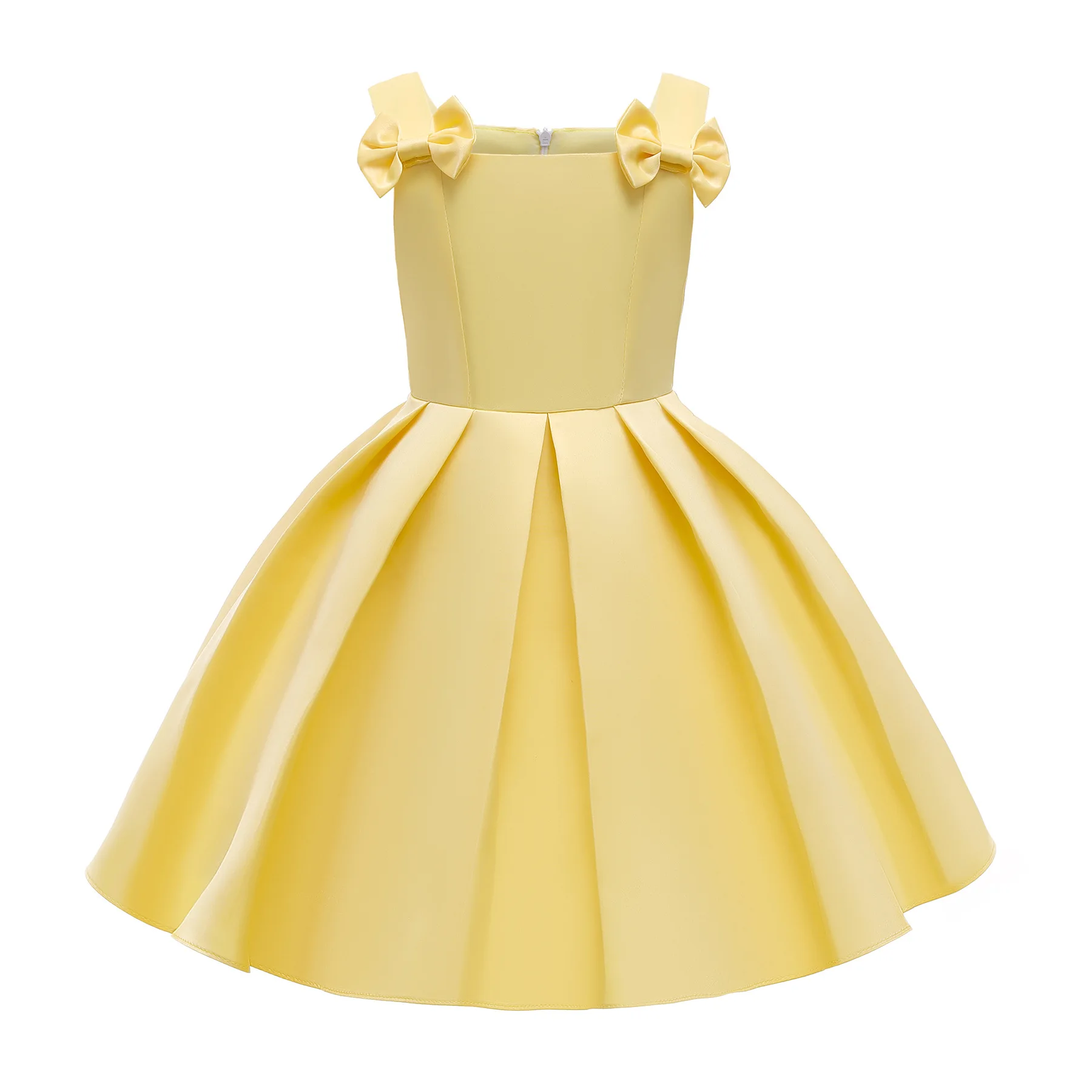

Elegant Girl Dress 2021 Summer New Children Clothing Princess Dresses Solid Color Pleated Skirt Girl Four Season Dress 3-10 Year
