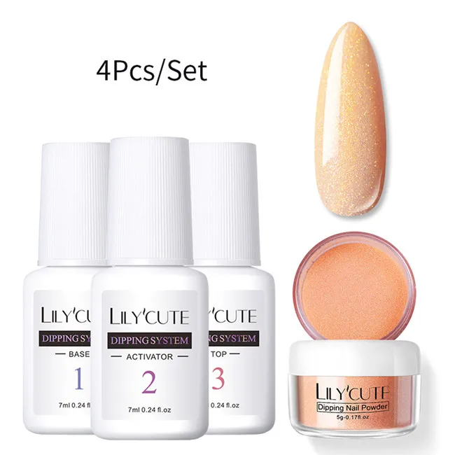 4Pcs Set 04 LILYCUTE комплект погружения ногтей Блеск порошок комплект Градиент Французский ногтей косметическая пудра Kit Красочные голографические натуральный сухой пигмент 2/3/4/8 шт - Цвет: 4Pcs Set 04