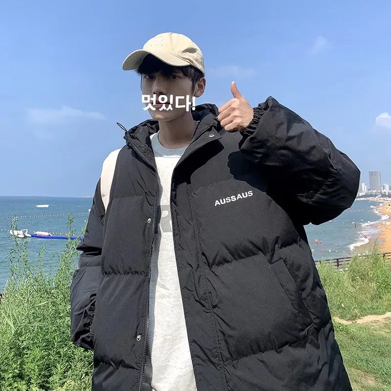 

Зимняя хлопковая одежда в гонконгском стиле, свободная одежда для влюбленных, стеганая куртка, Мужская и Женская Студенческая стеганая куртка с капюшоном