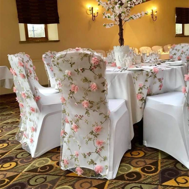 Marious Свадебный колпак для стула 56 шт 3D вышитые цветы органза пояс свадебное