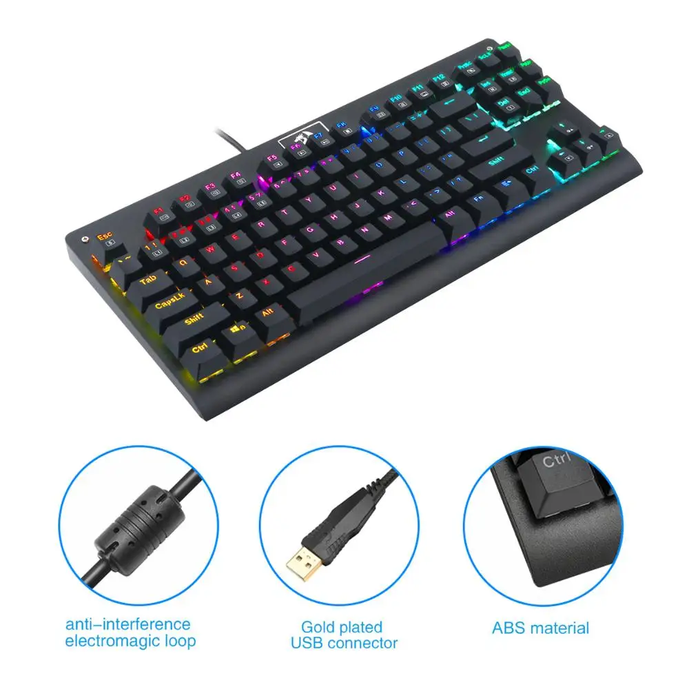 Механическая клавиатура Redragon RGB с подсветкой TKL 87 клавишный синий переключатель