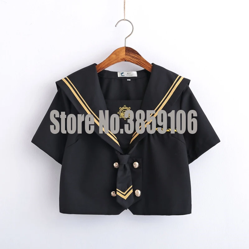 Short Sleeve Top UPHYD/японская форма с длинным рукавом для школьниц, с вышивкой сакуры, для старшей школы, женские новые матросские Костюмы, униформа для девочек черного цвета - Цвет: Short Sleeve Top