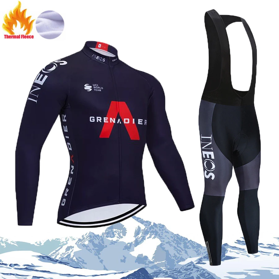 

Ropa ciclismo Warm 2021 Winter Thermal Fleece Cycling Clothes Men's Jersey Suit Outdoor Riding Bike MTB Clothing Bib Pants Set