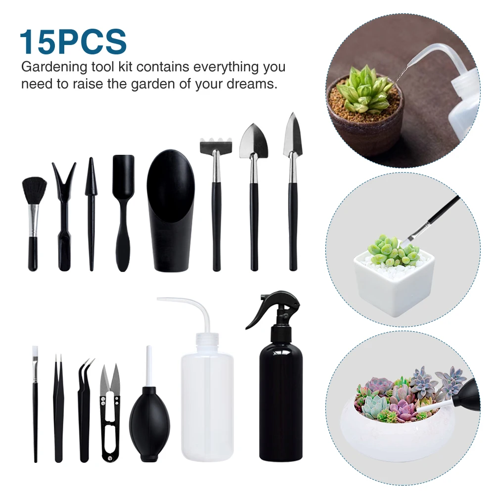 

15pcs Miniature Garden Portable Succulent Plants Tools Indoor Outdoor Hand Transplanting Watering Bottle Gift Care Bonsai
