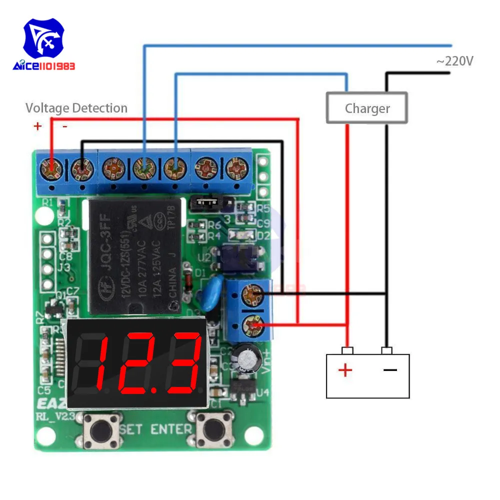 Diymore DC 12 В светодиодный реле дисплея модуль переключатель реле управления плата обнаружения напряжения зарядки монитор выгрузки тестер