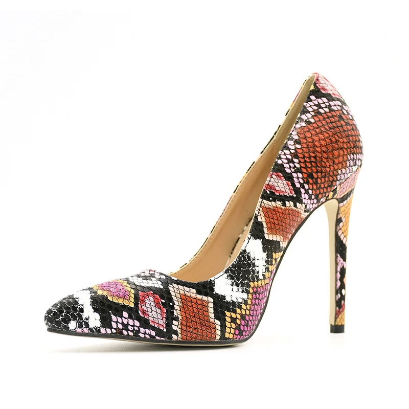 

2021 Women Pumps Shoes Sexy Stiletto Ladies Fashion Snakeskin Pointed Toe Super High Thin Heels Woman Comfort Female Footwear
