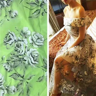 100 см* 140 см Винтажные белые цветы органза ткань платье Материал выгорает марлевые жаккардовые органза свадебное платье ткань