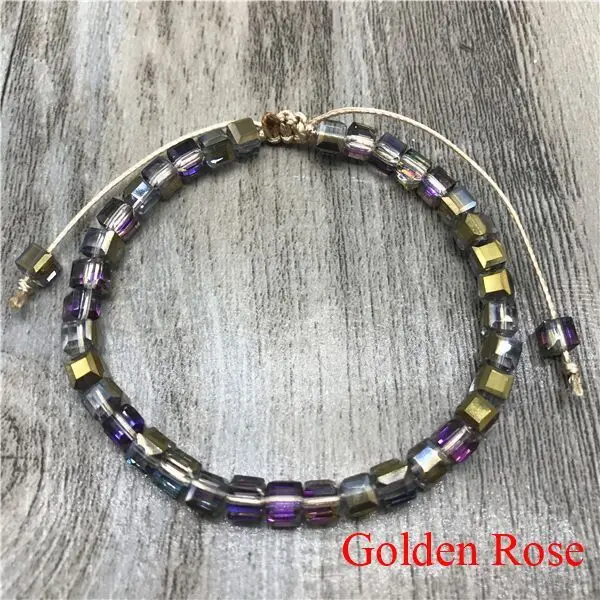 Golden Rose Квадратный Кристальный бисерный браслет из ярких бусин для женщин богемный консервативный стиль - Окраска металла: Golden Rose