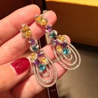 foydjew european american temperament elegant colorful zircon tassel earrings pear shaped banquet long drop earring for women