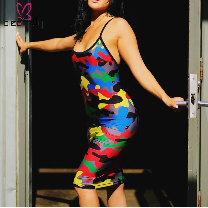 Камуфляж сексуальное облегающее платье 2019 новый топ на бретельках с открытой