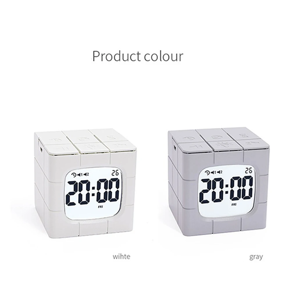 

Modern Cube Digital Alarm Clock 5V LED Light Mini Luminous Desktop Snooze Alarm Clock Dual Displays Time Date Week for Kids Home